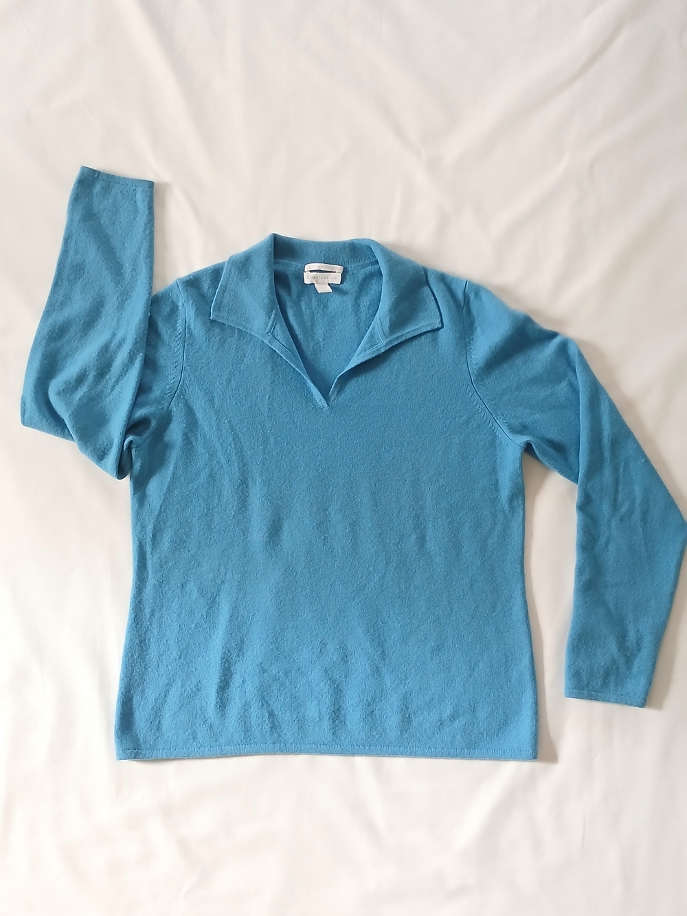 Charter Club Bright Blue V-Neck Collared Sweater Cashmere